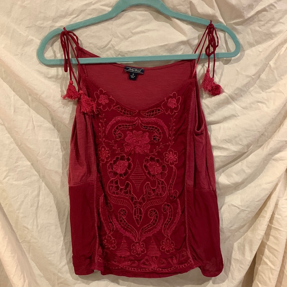 Lucky Brand tie up tank top with lace detailing